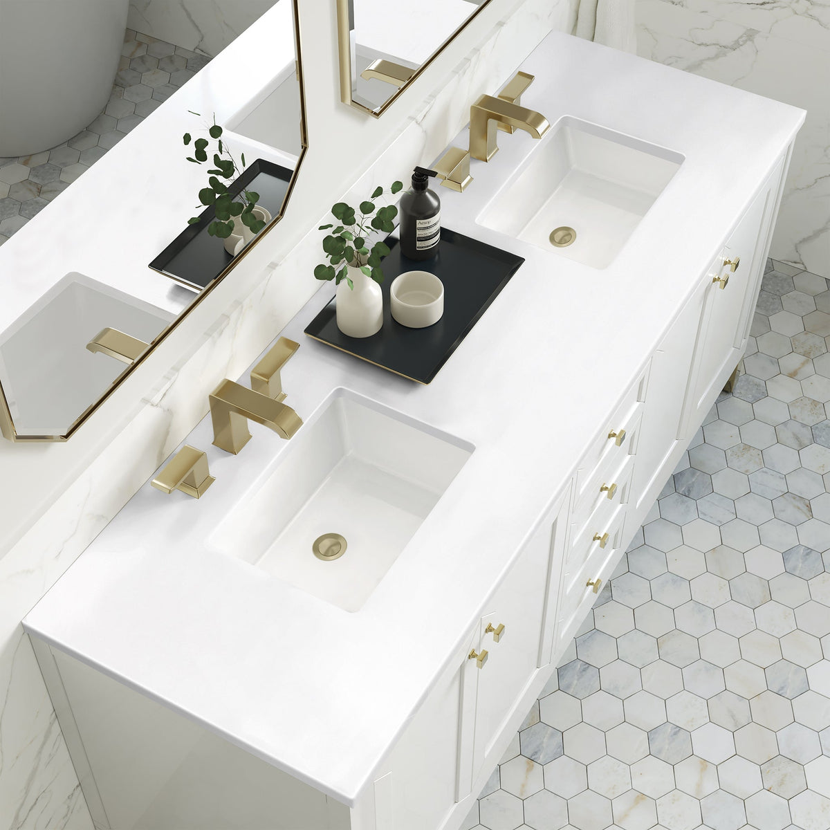 James Martin Chicago 72" Double Bathroom Vanity, Glossy White with White Zeus countertop