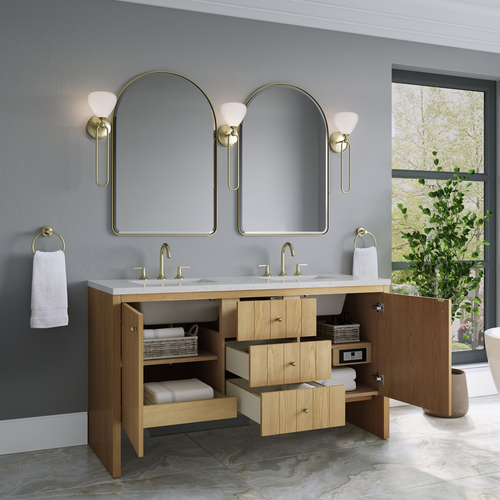 James Martin Hudson 60" Double Bathroom Vanity, Light Natural Oak by James Martin