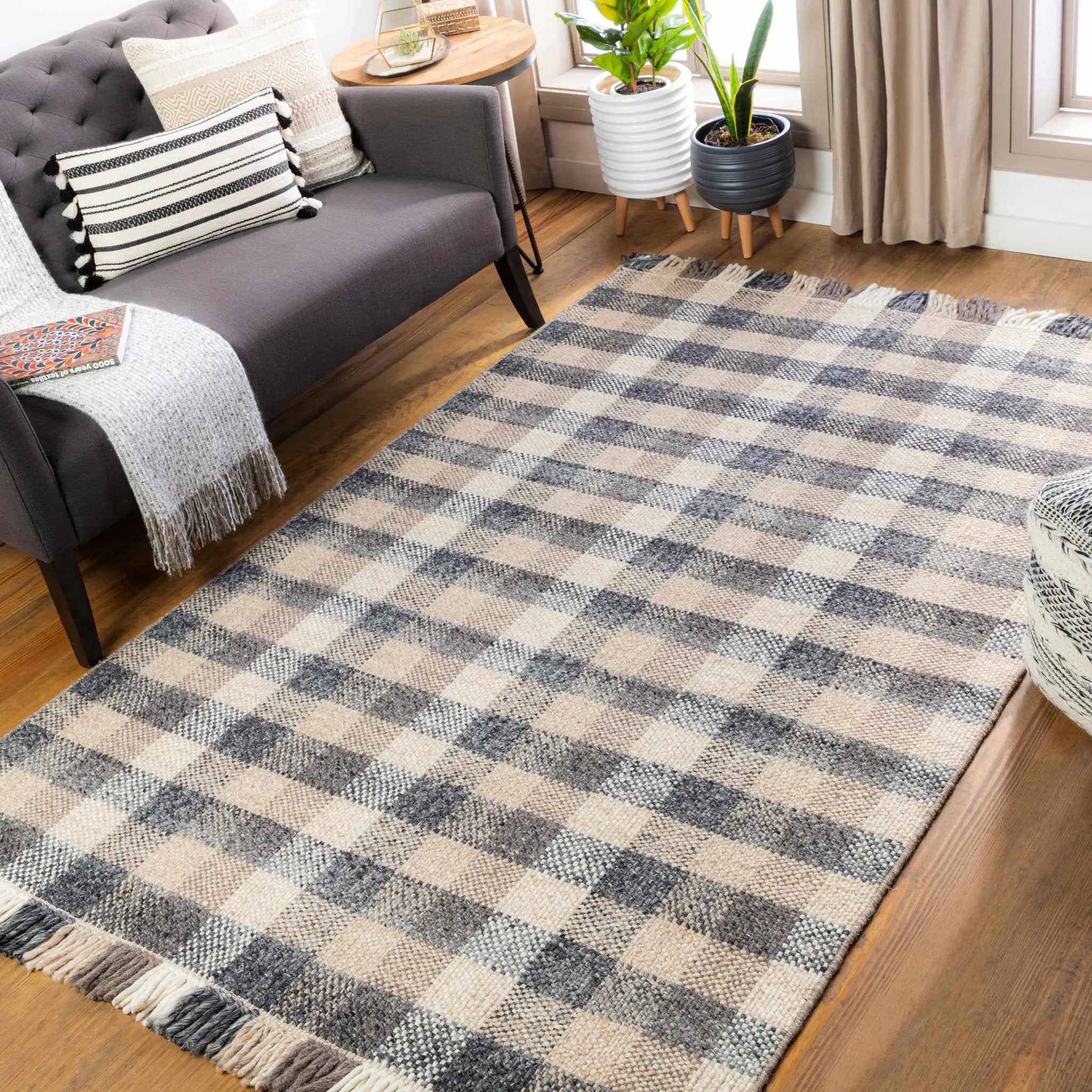 Chilliwack Gray Plaid Wool Rug by Boutique Rugs