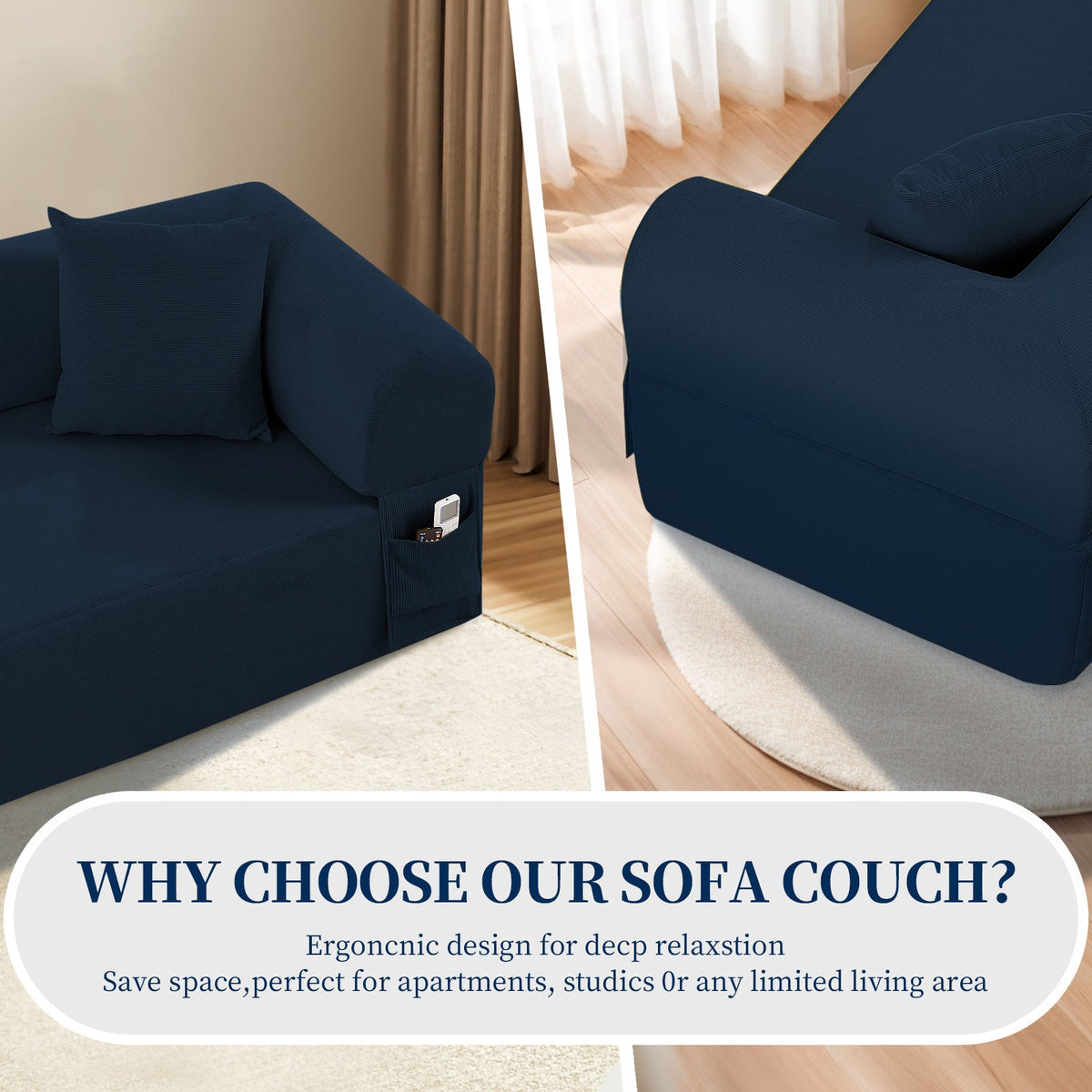 Spring Sofa with High-Quality Fabric and Storage - Blue, photo 4 of 8