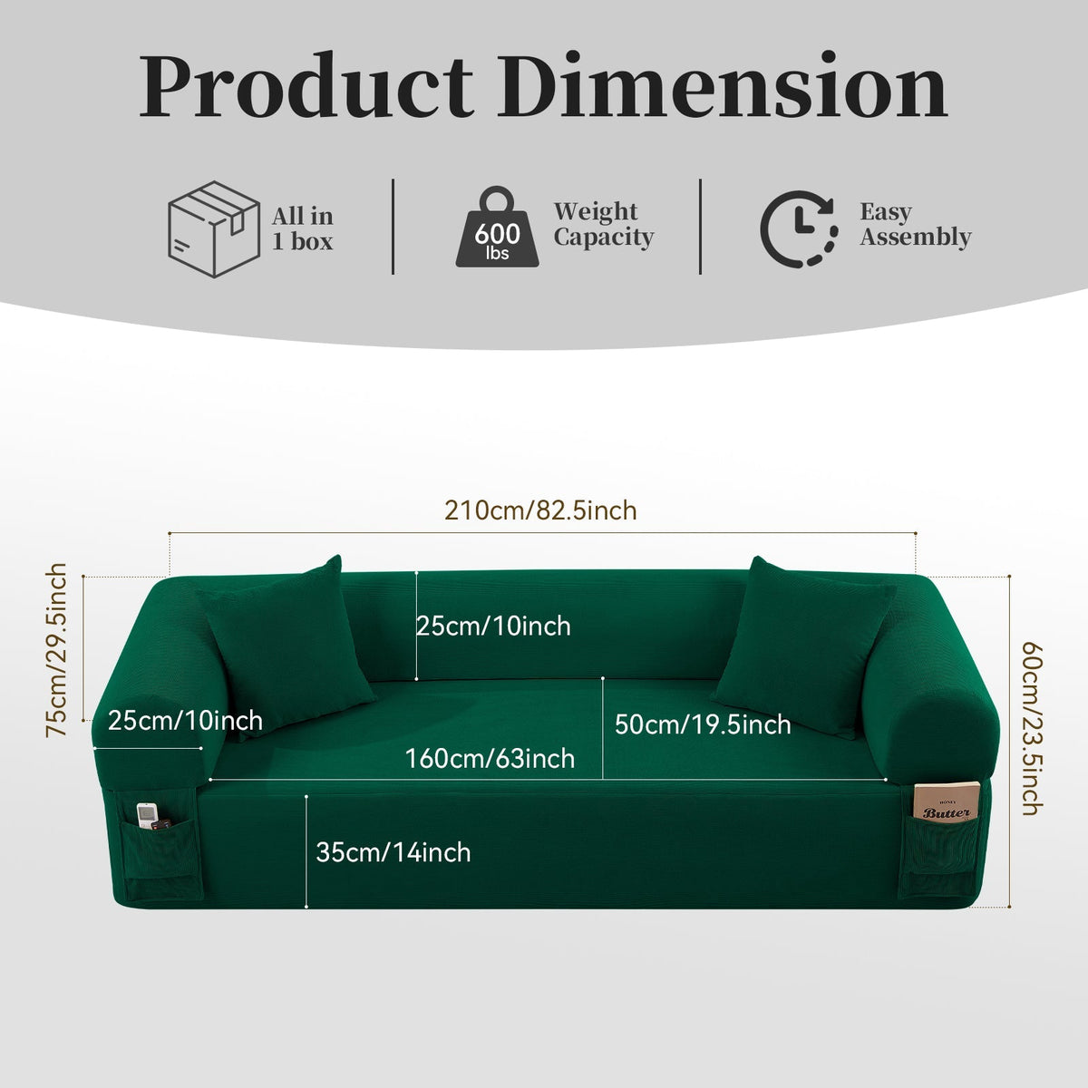 Spring Sofa with High-Quality Fabric - Green, photo 4 of 8