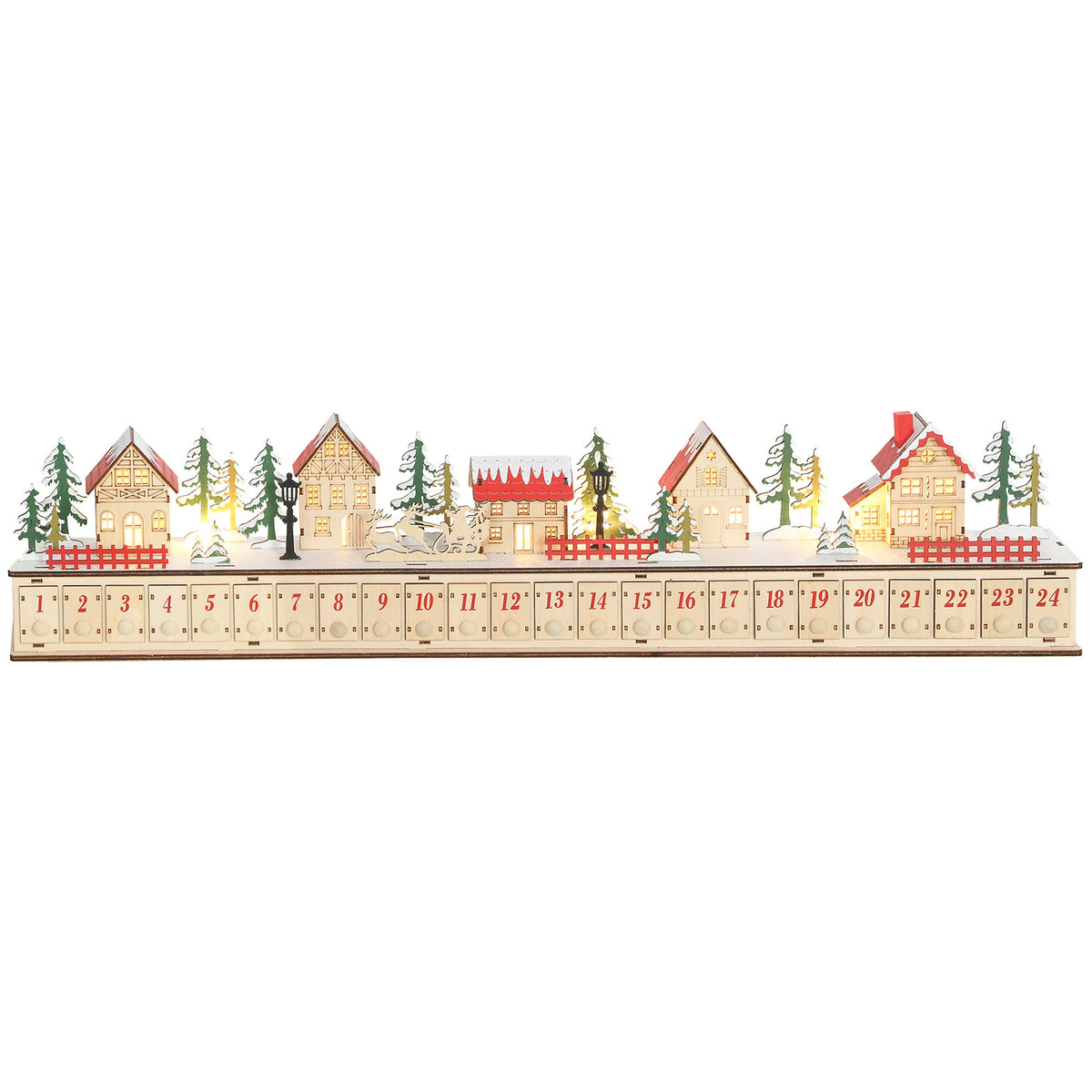 Christmas Advent Calendar with 24 Drawers and LED Lights, Natural Wood-Effect, photo 3 of 7