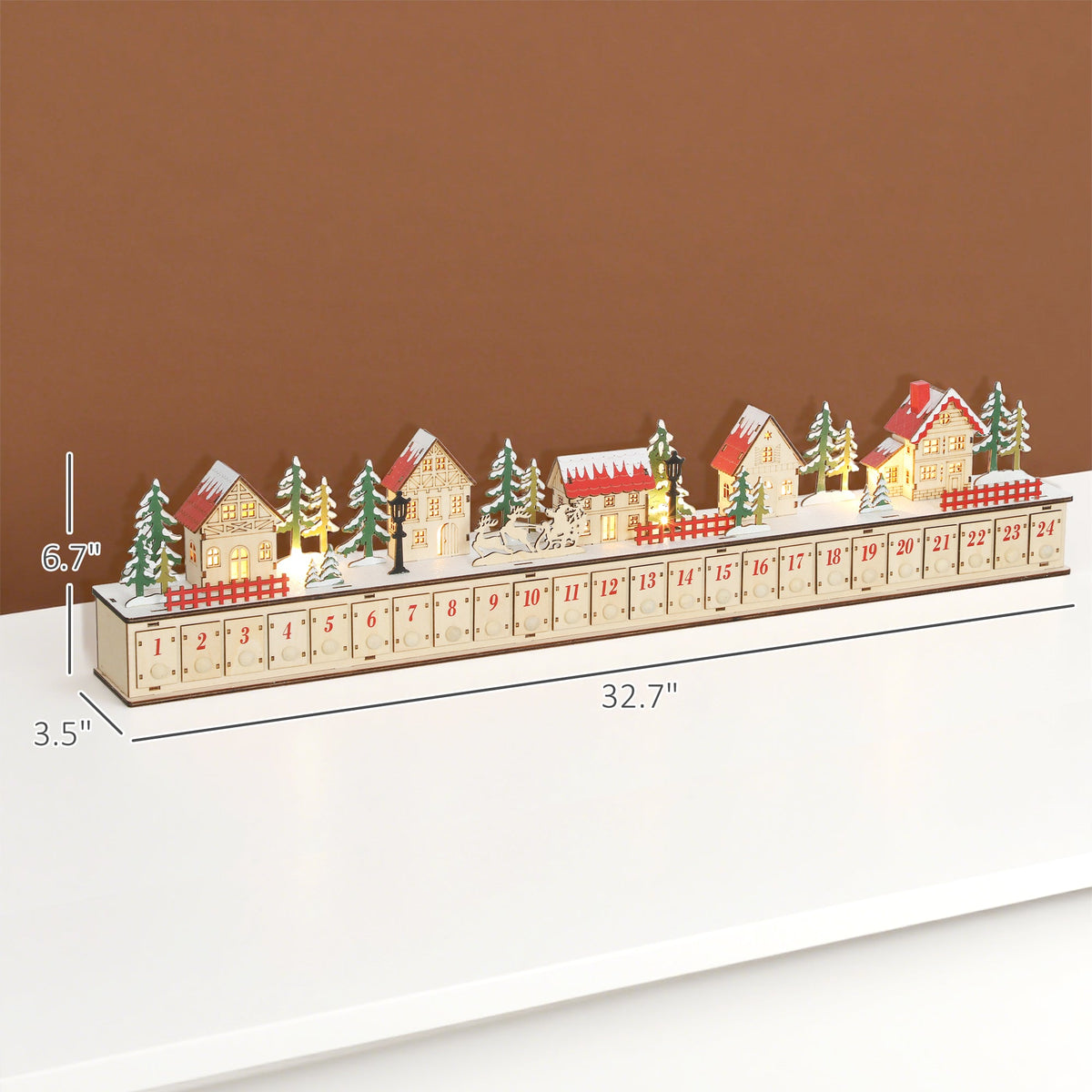 Christmas Advent Calendar with 24 Drawers and LED Lights, Natural Wood-Effect, photo 6 of 7