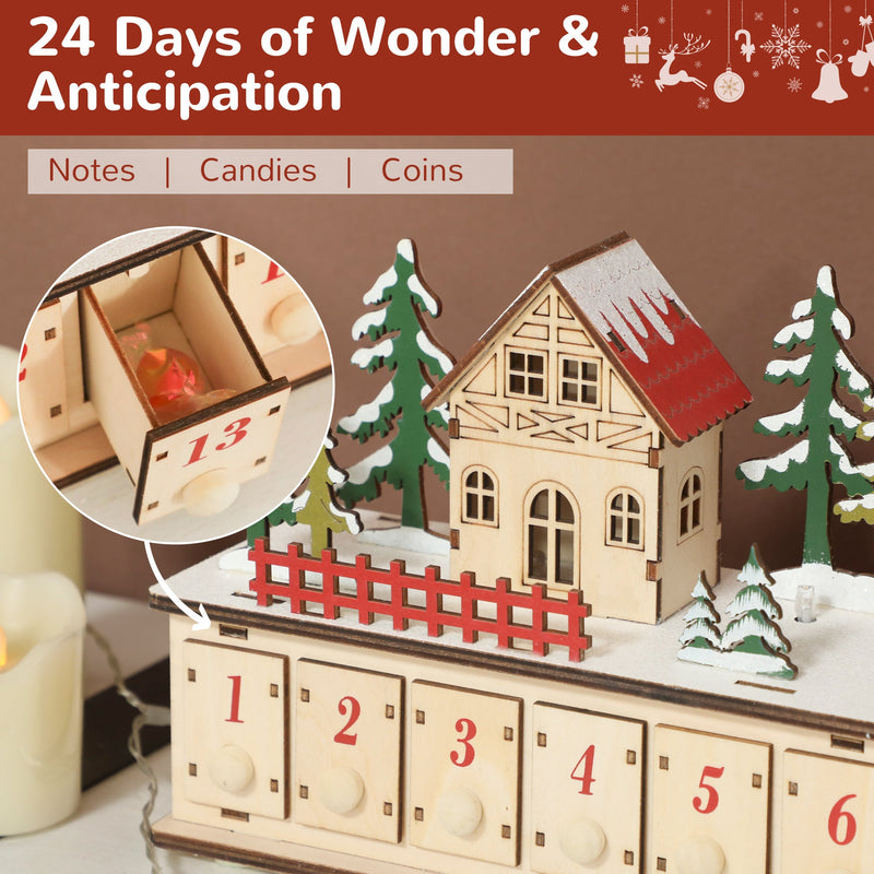 Christmas Advent Calendar with 24 Drawers and LED Lights, Natural Wood-Effect, photo 7 of 7