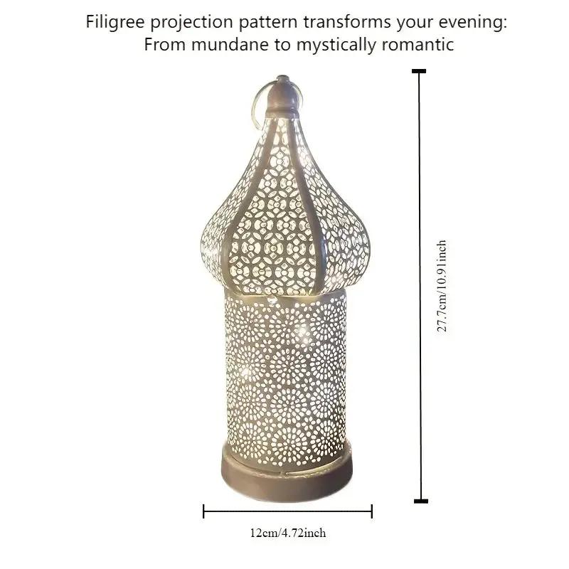 Christmas Decoration LED Illuminated Wind Lantern Iron Art Ornament, New Moroccan White Iron Hollow Lantern, Perfect Christmas Gift,, Battery Operated, Home Bedroom Living Room Indoor Decor, Batteries Not Included by House Of Avana