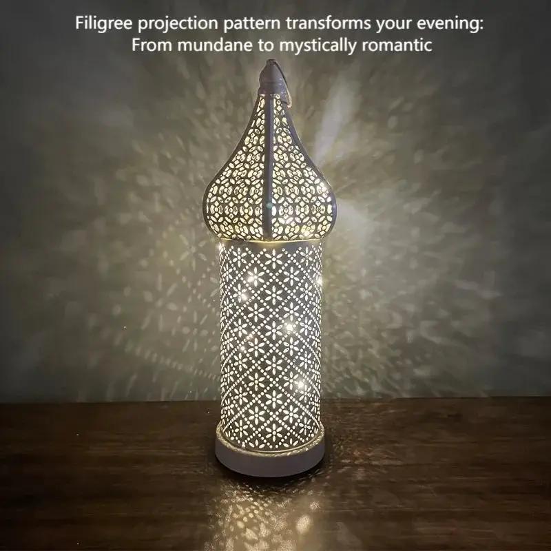 Christmas Decoration LED Illuminated Wind Lantern Iron Art Ornament, New Moroccan White Iron Hollow Lantern, Perfect Christmas Gift,, Battery Operated, Home Bedroom Living Room Indoor Decor, Batteries Not Included by House Of Avana