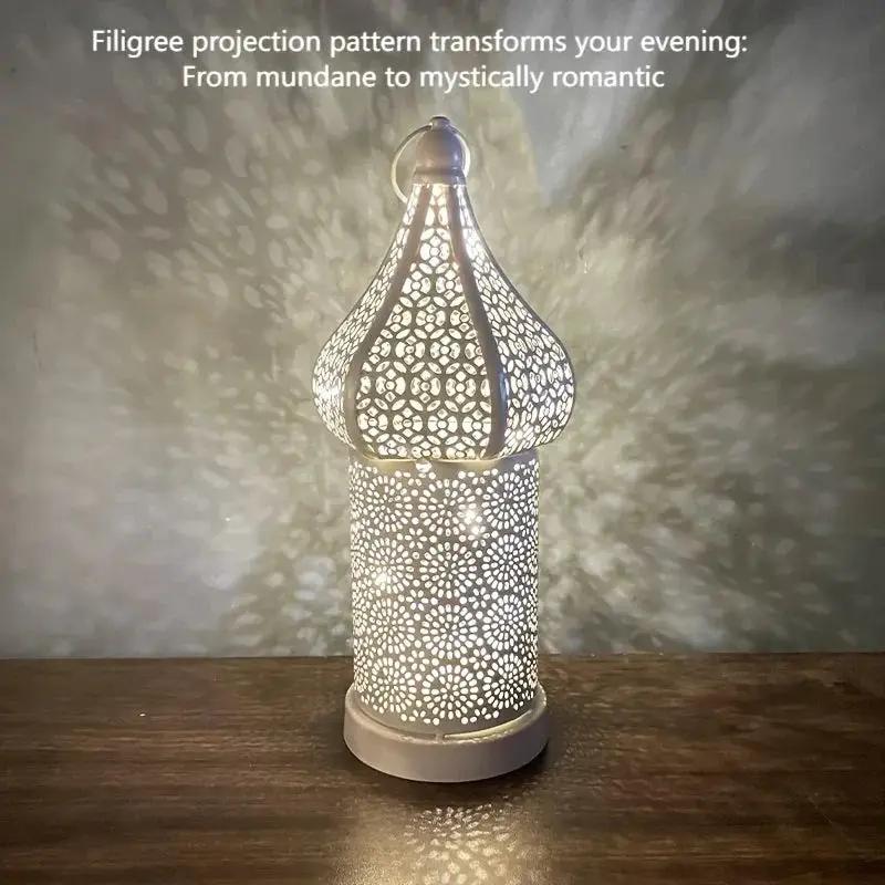 Christmas Decoration LED Illuminated Wind Lantern Iron Art Ornament, New Moroccan White Iron Hollow Lantern, Perfect Christmas Gift,, Battery Operated, Home Bedroom Living Room Indoor Decor, Batteries Not Included by House Of Avana