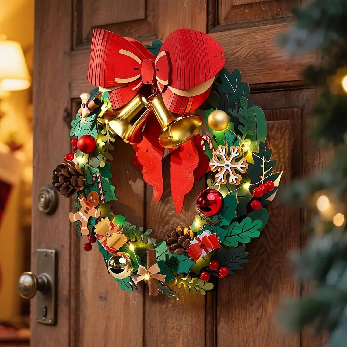 Christmas Puzzle Wreath Kit Door Decoration with Interlocking Pieces by House Of Avana