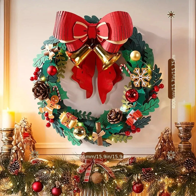 Christmas Puzzle Wreath Kit Door Decoration with Interlocking Pieces by House Of Avana
