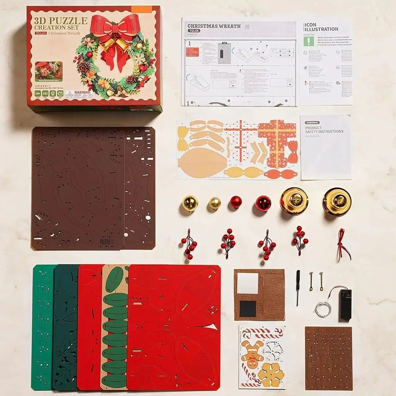 Christmas Puzzle Wreath Kit Door Decoration with Interlocking Pieces by House Of Avana