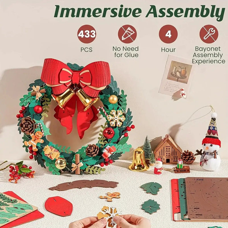 Christmas Puzzle Wreath Kit Door Decoration with Interlocking Pieces by House Of Avana