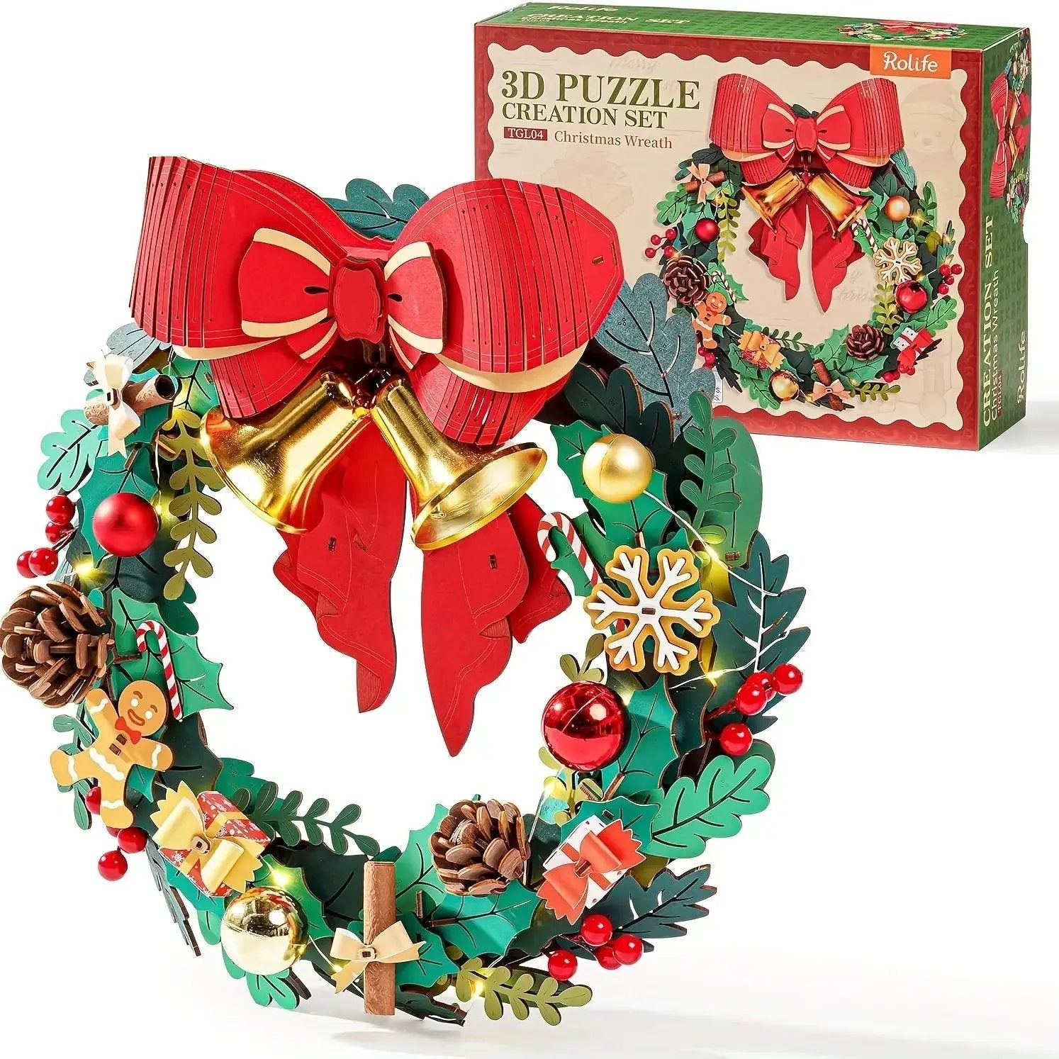 Christmas Puzzle Wreath Kit Door Decoration with Interlocking Pieces by House Of Avana