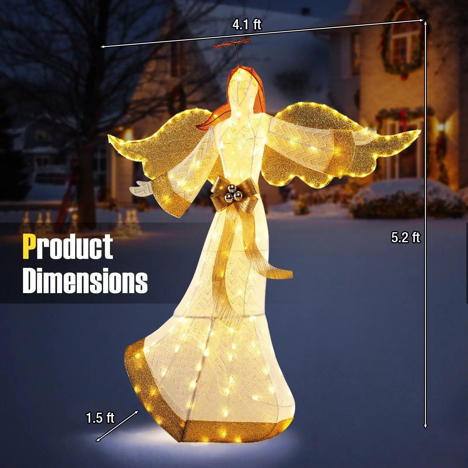 5.2 Feet Christmas Pre-Lit Angel with Halo Wings and 180 Warm White LED Lights by DirectDeals