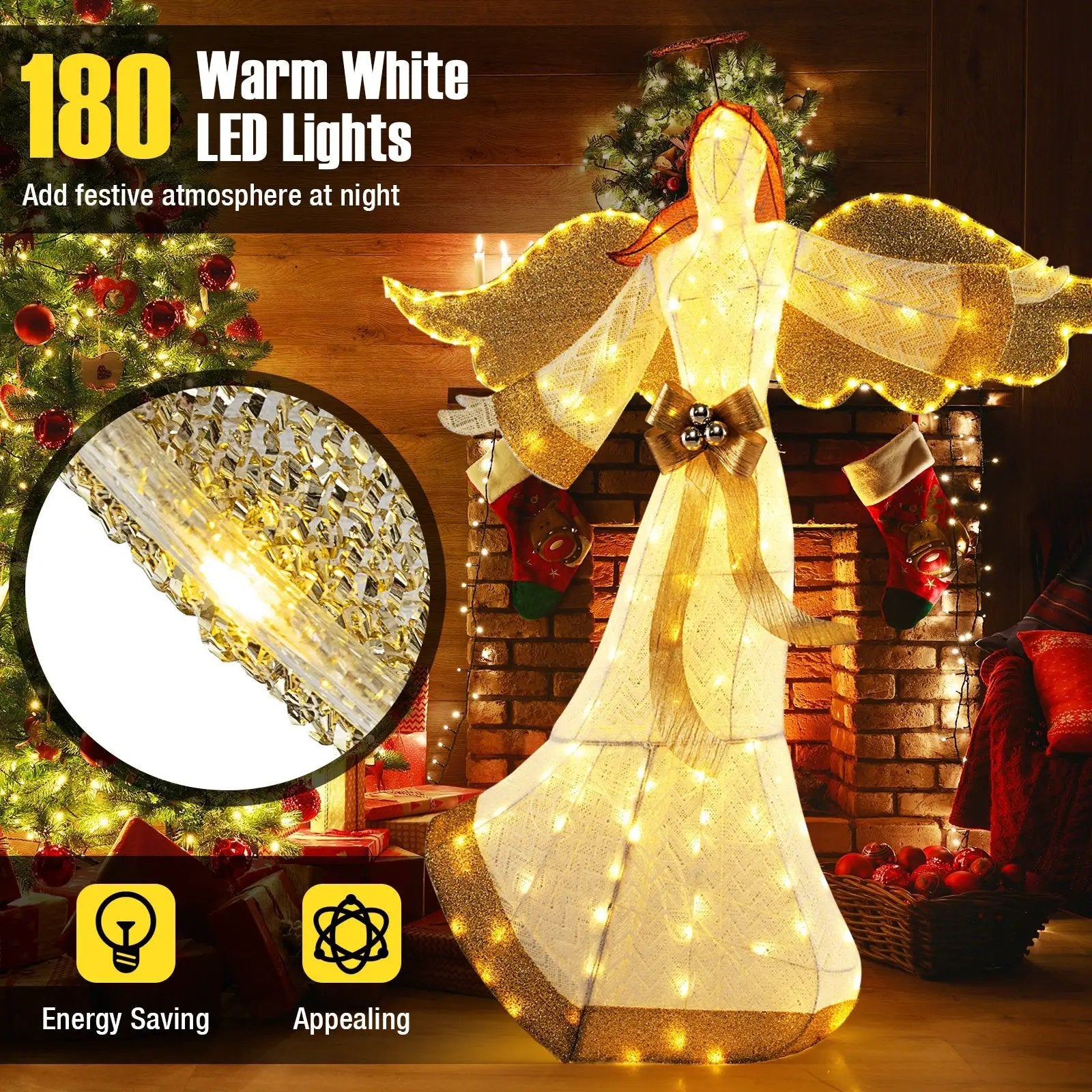 5.2 Feet Christmas Pre-Lit Angel with Halo Wings and 180 Warm White LED Lights by DirectDeals