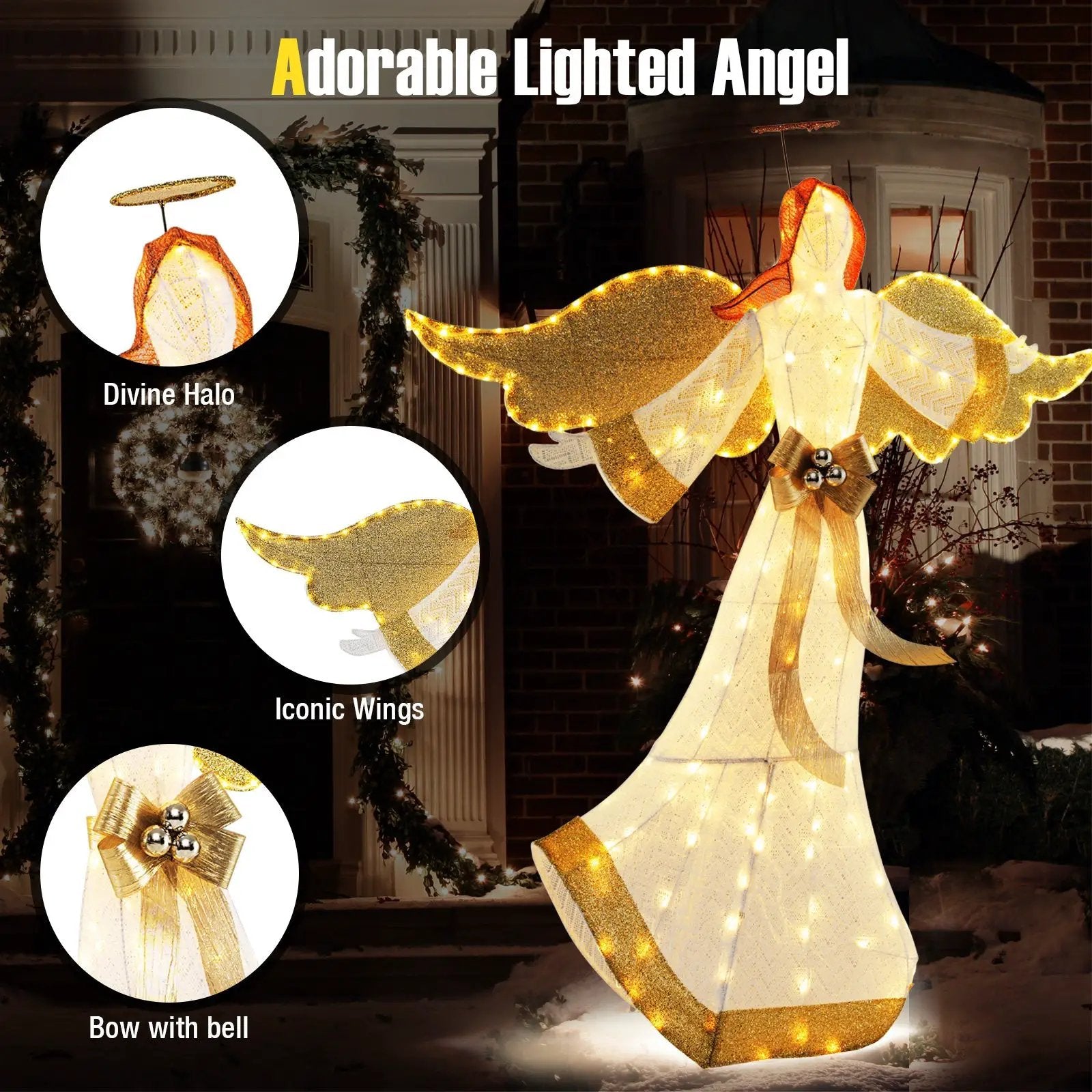 5.2 Feet Christmas Pre-Lit Angel with Halo Wings and 180 Warm White LED Lights by DirectDeals