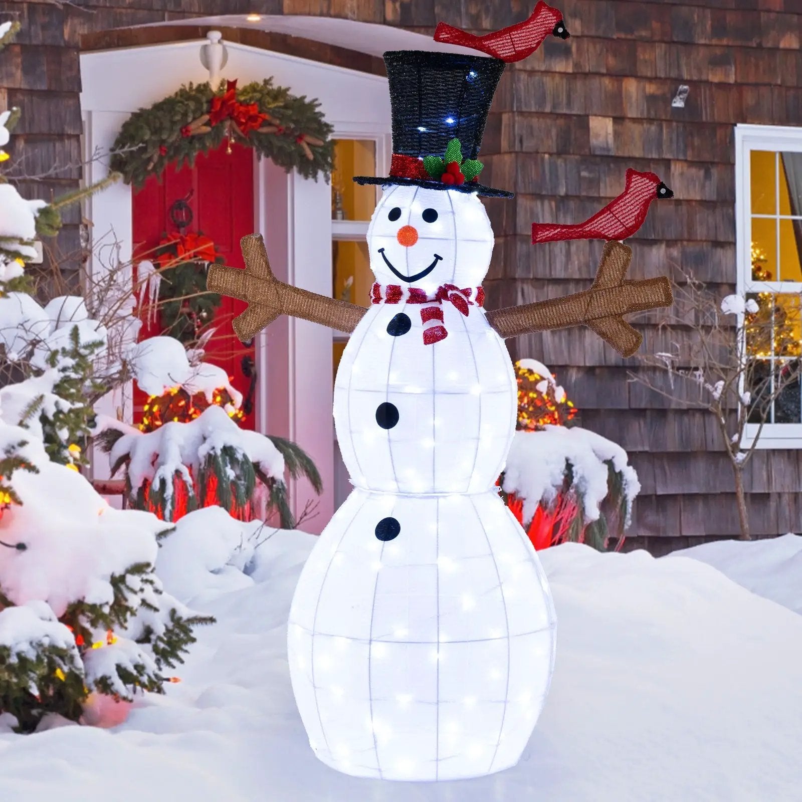 4.8 Feet Christmas Snowman with 120 LED Lights and 2 Decorative Red Birds by DirectDeals