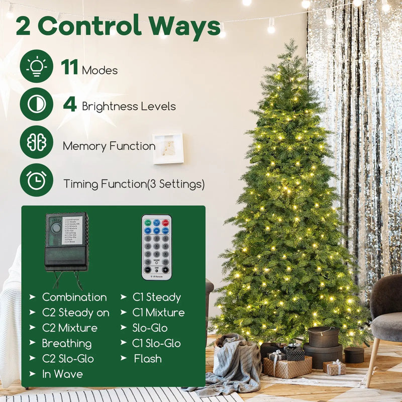 6/7.5 Feet Pre-Lit Artificial Christmas Tree with 11 Modes and Metal Stand by DirectDeals