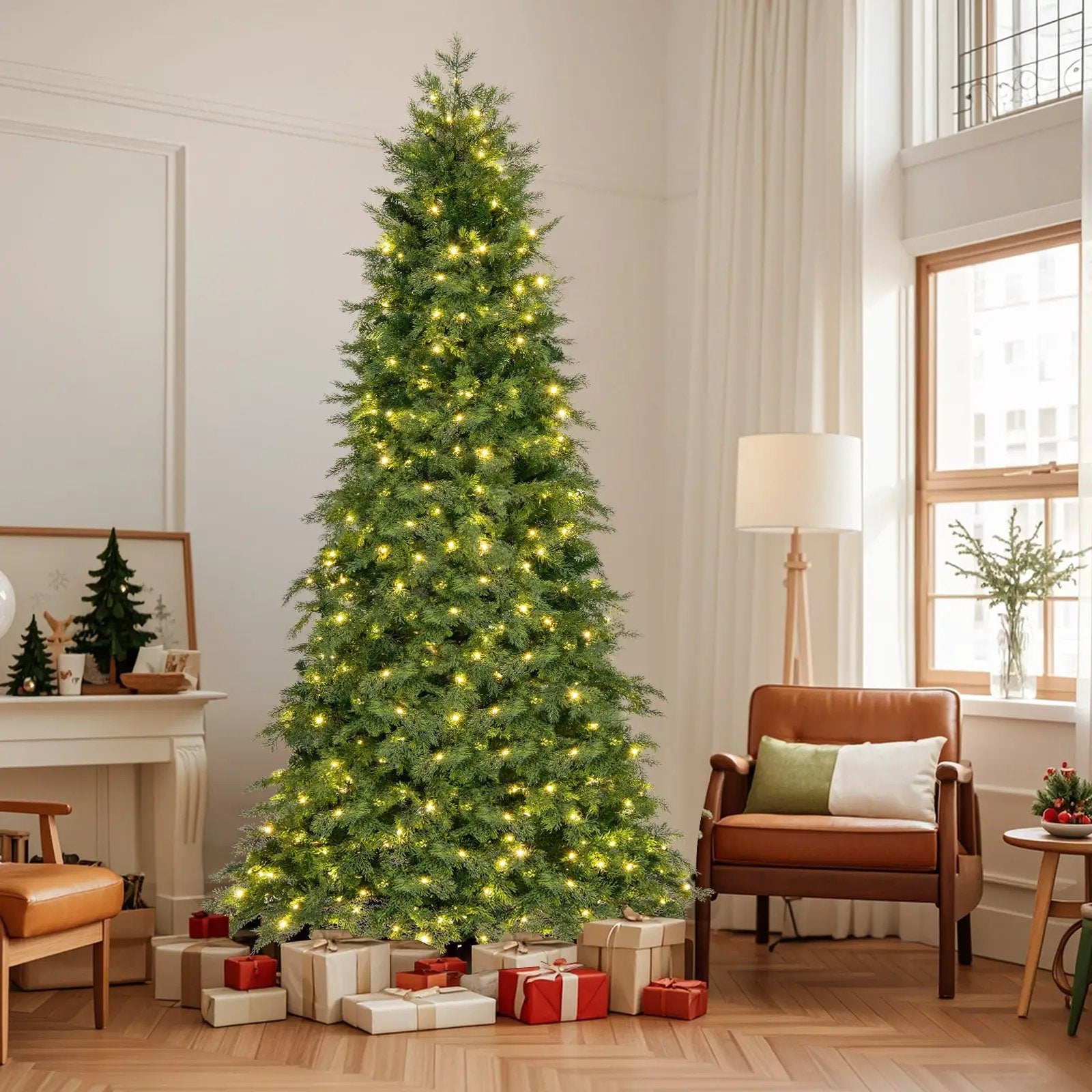 6/7.5 Feet Pre-Lit Artificial Christmas Tree with 11 Modes and Metal Stand by DirectDeals