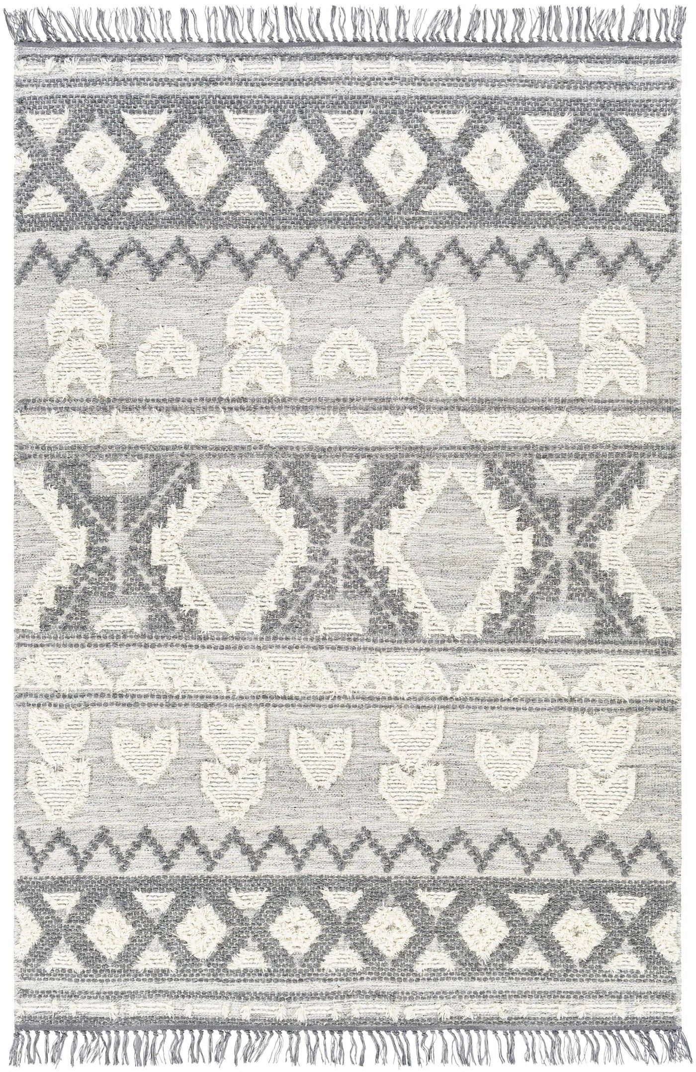Gakona High-Low Cream&Charcoal Wool Rug - Clearance by Boutique Rugs