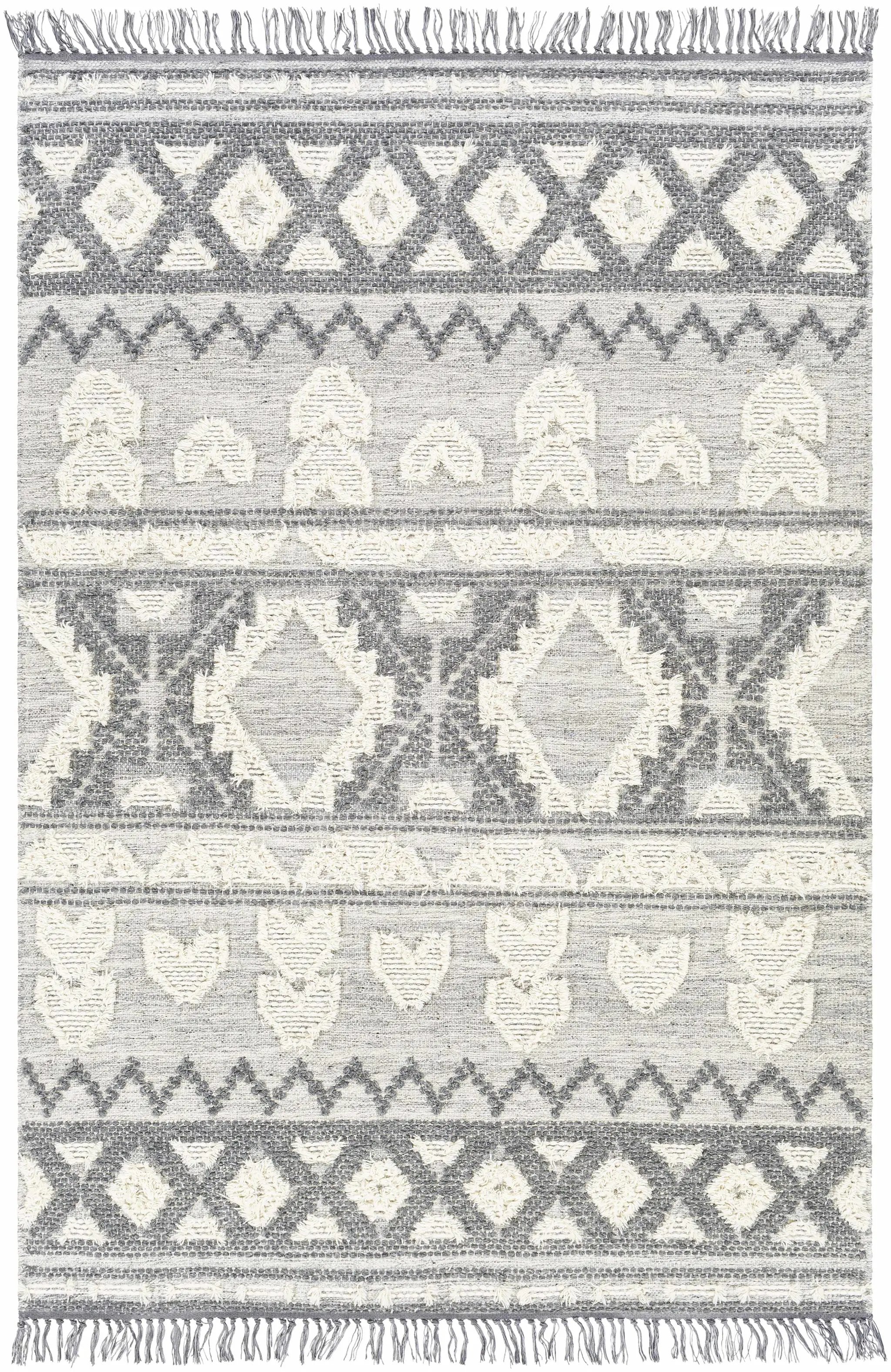 Gakona High-Low Cream&Charcoal Wool Rug - Clearance by Boutique Rugs