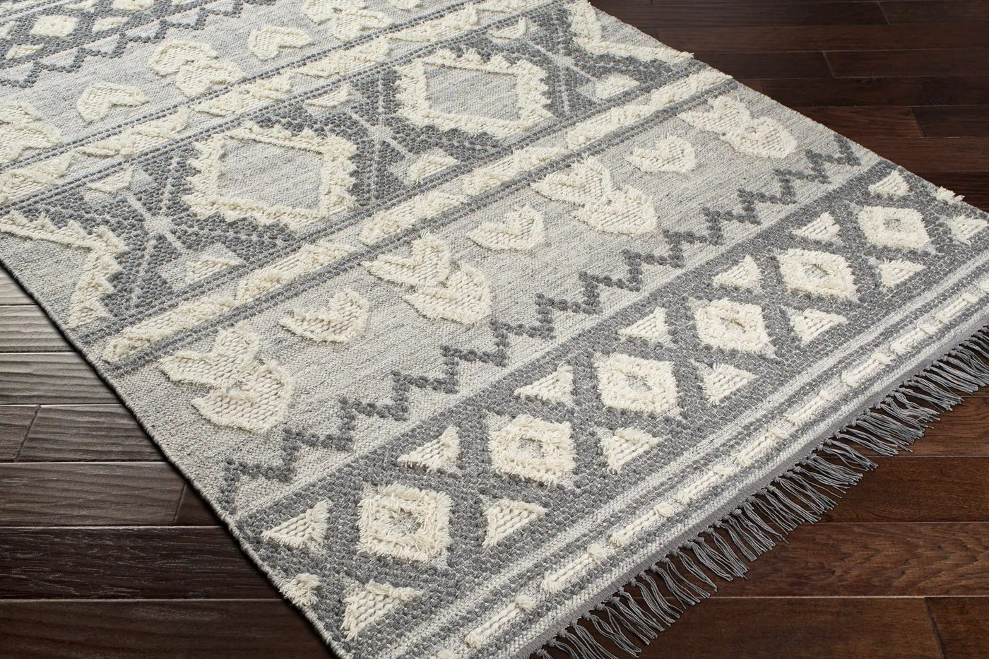 Gakona High-Low Cream&Charcoal Wool Rug - Clearance by Boutique Rugs