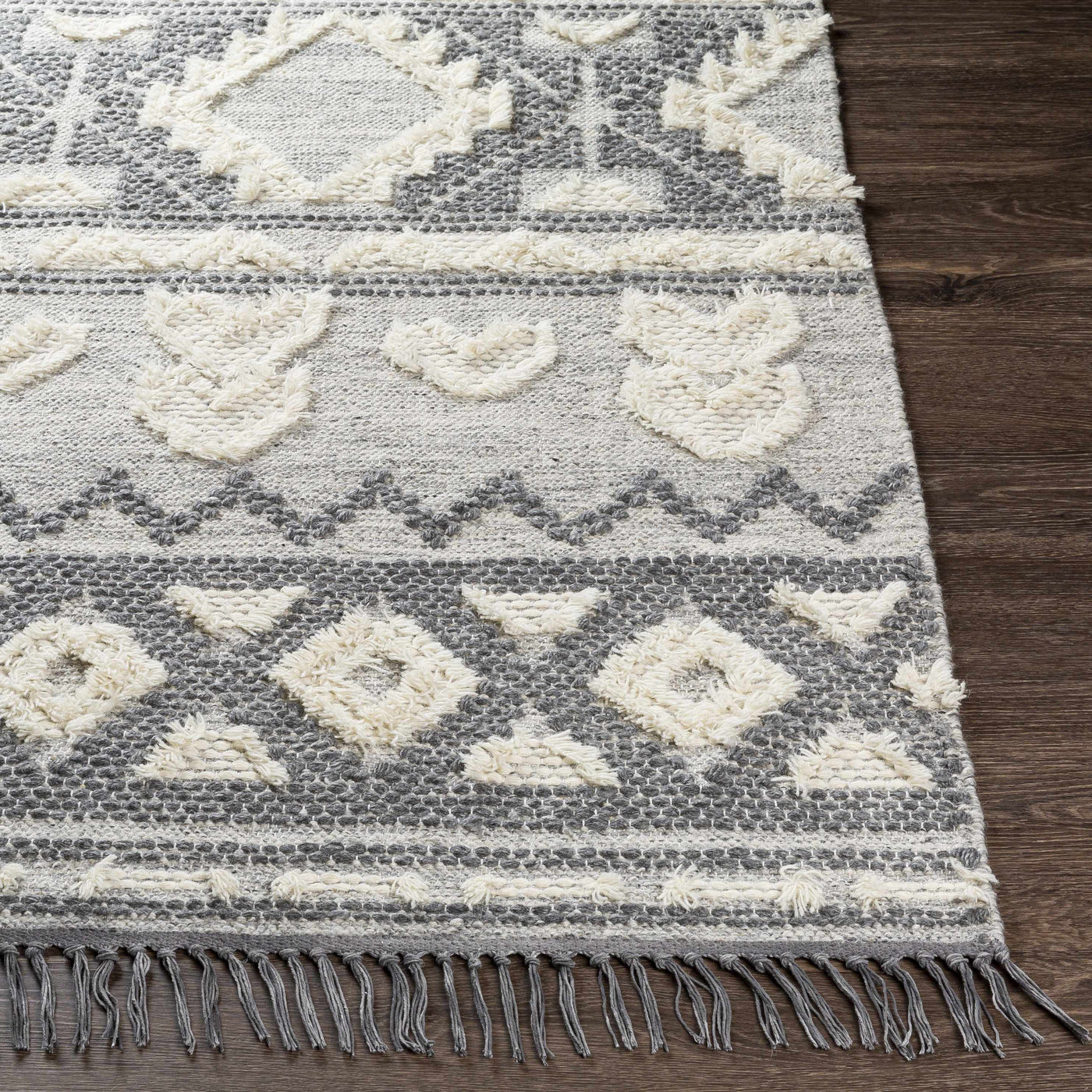 Gakona High-Low Cream&Charcoal Wool Rug - Clearance by Boutique Rugs