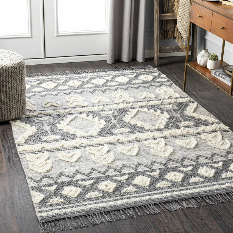 Gakona High-Low Cream&Charcoal Wool Rug - Clearance by Boutique Rugs