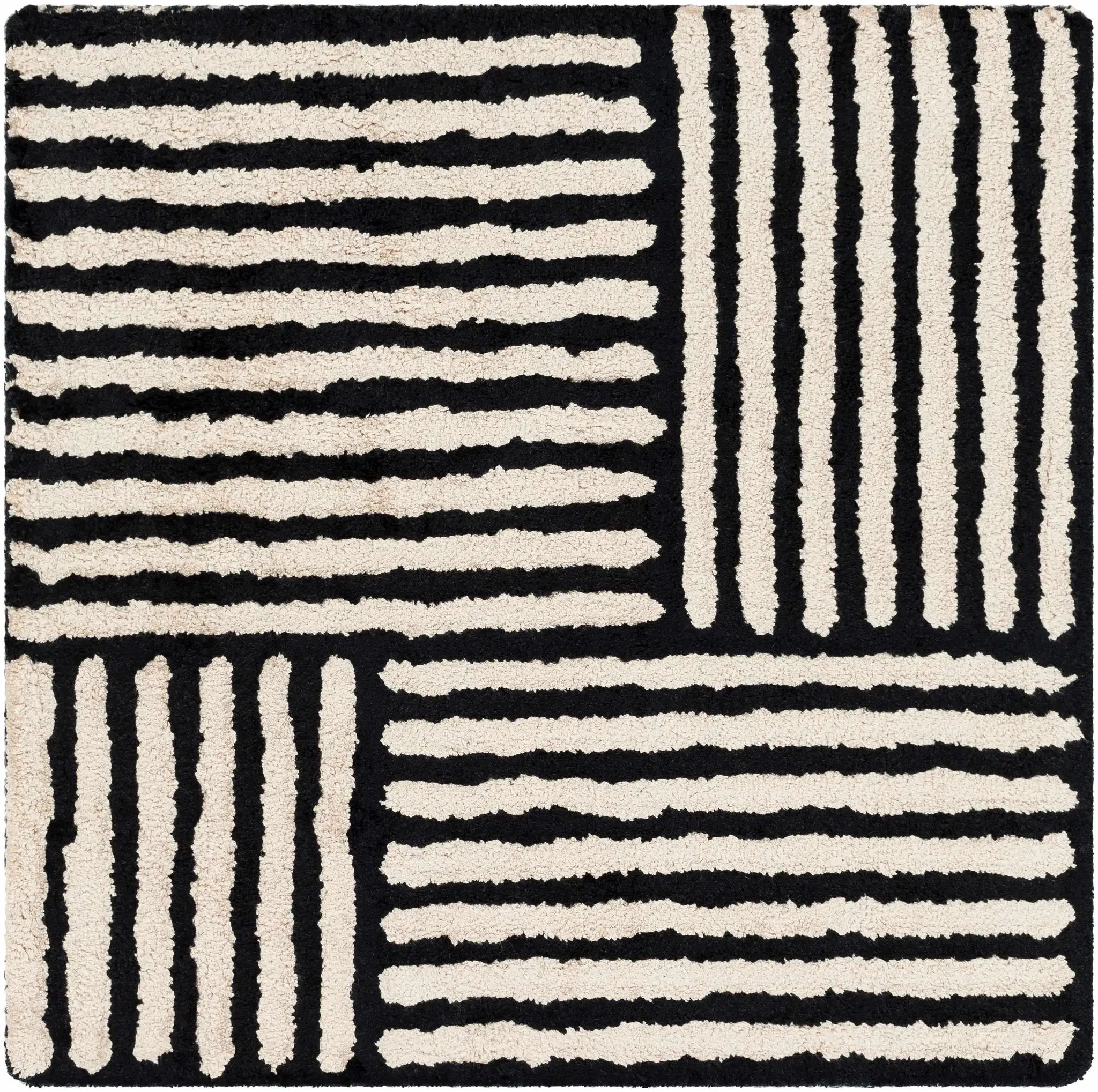 Black&White Striped Sheen Viscose Area Rug by Boutique Rugs