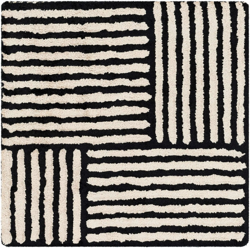 Black&White Striped Sheen Viscose Area Rug by Boutique Rugs