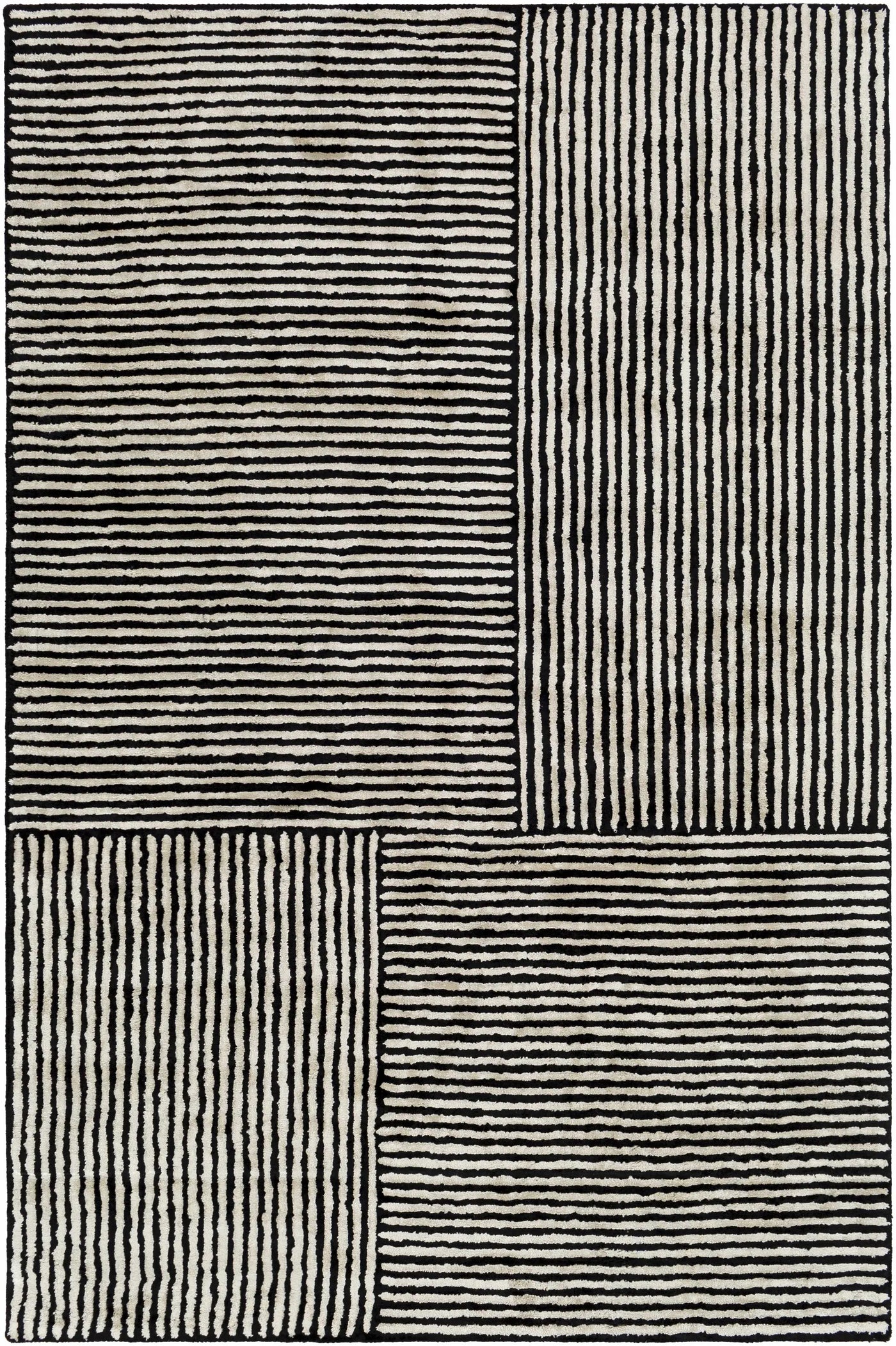 Black&White Striped Sheen Viscose Area Rug by Boutique Rugs