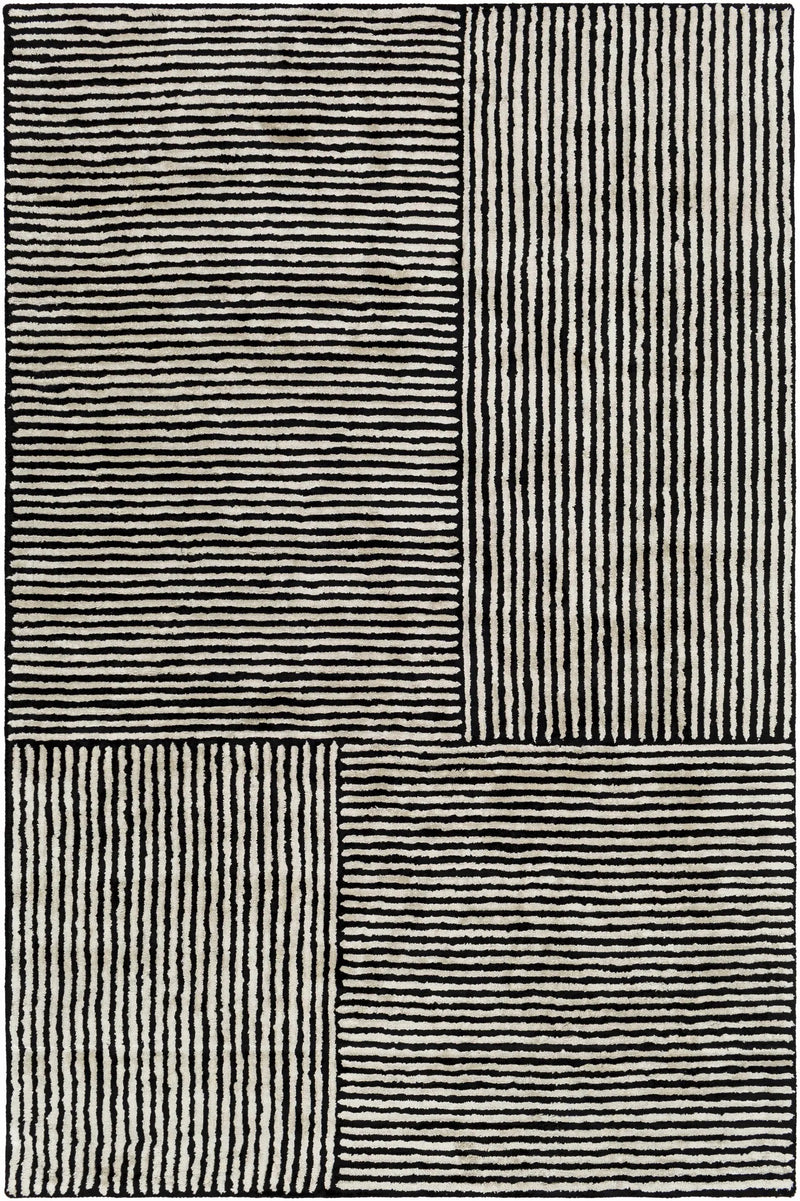 Black&White Striped Sheen Viscose Area Rug by Boutique Rugs