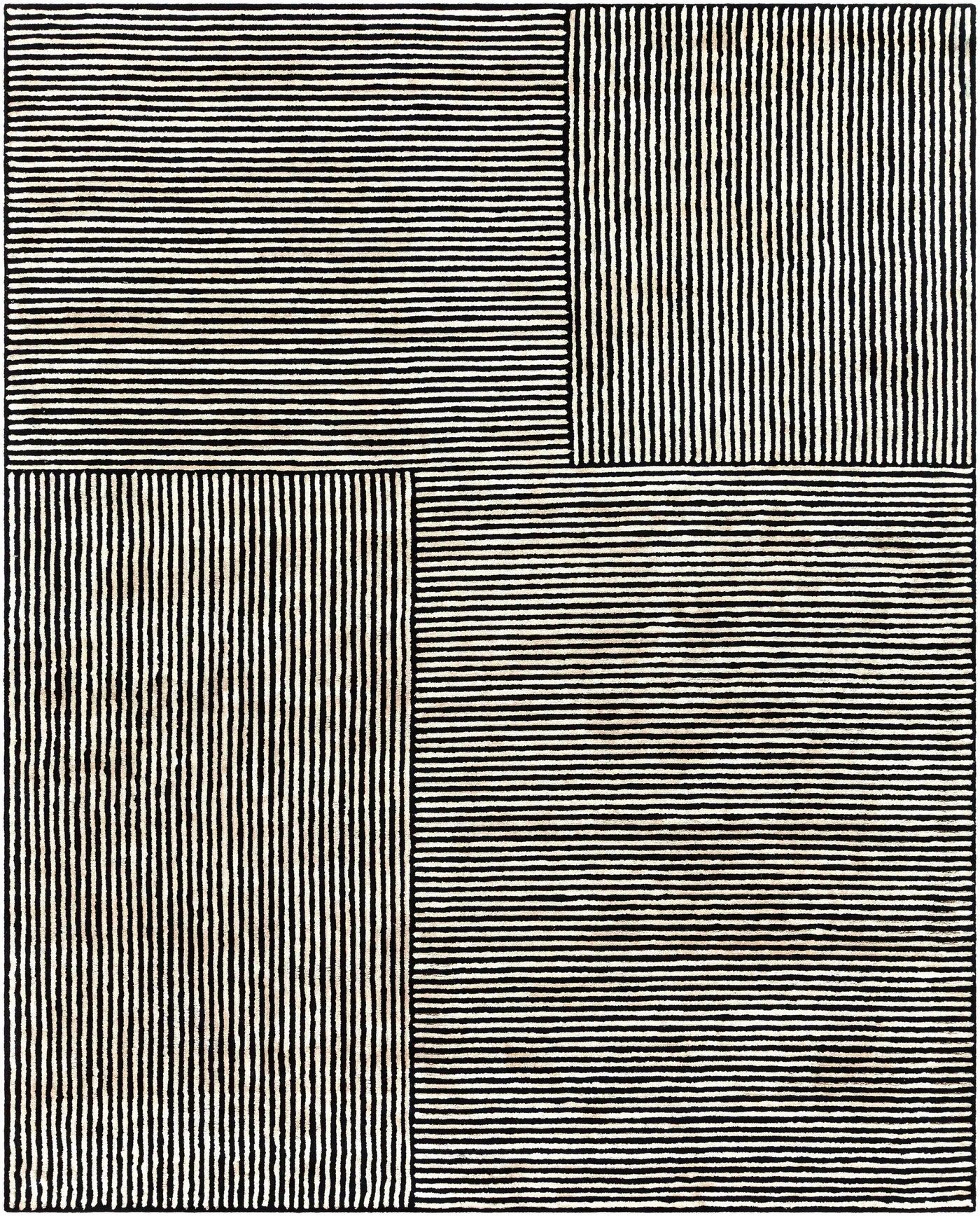 Black&White Striped Sheen Viscose Area Rug by Boutique Rugs