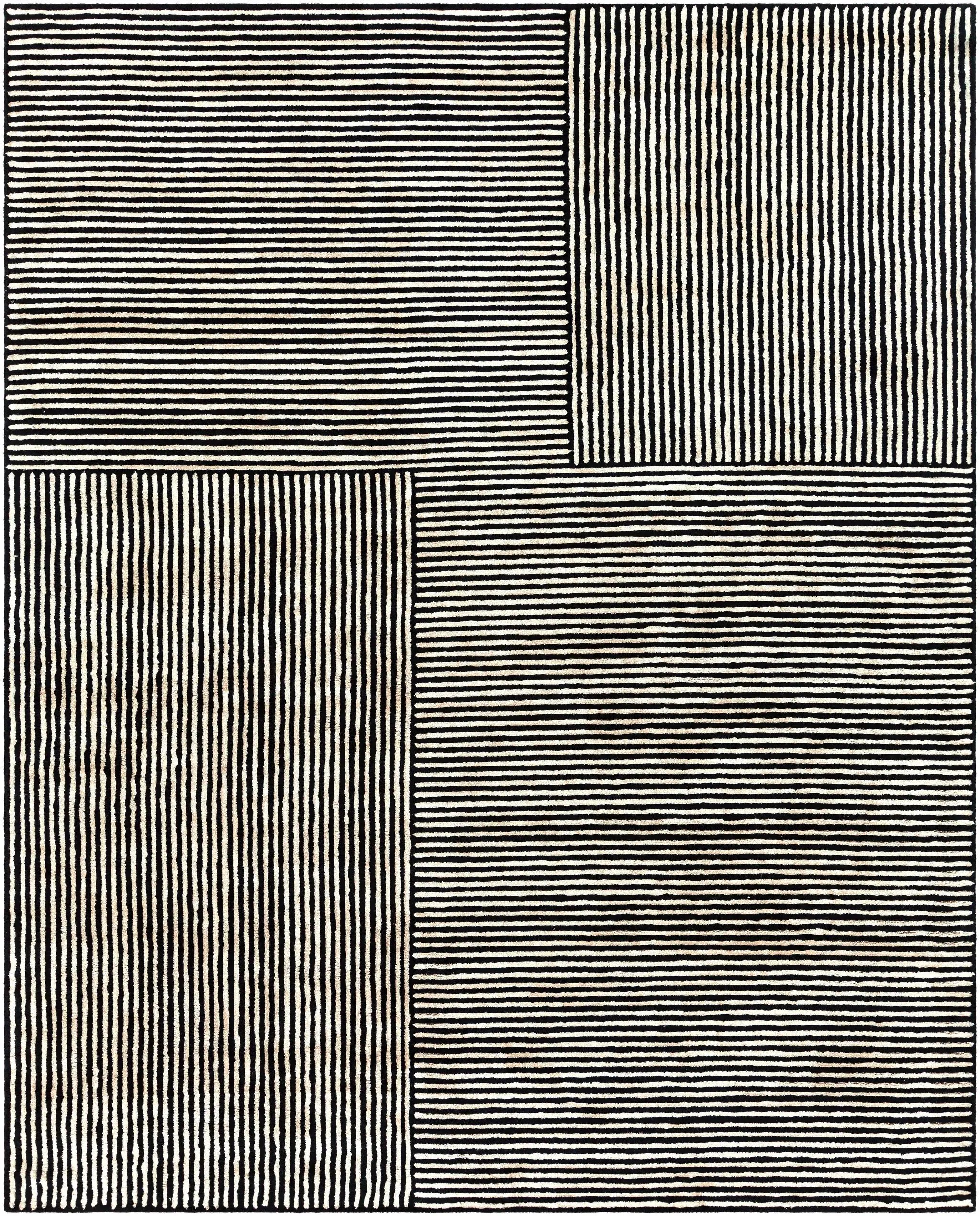 Black&White Striped Sheen Viscose Area Rug by Boutique Rugs