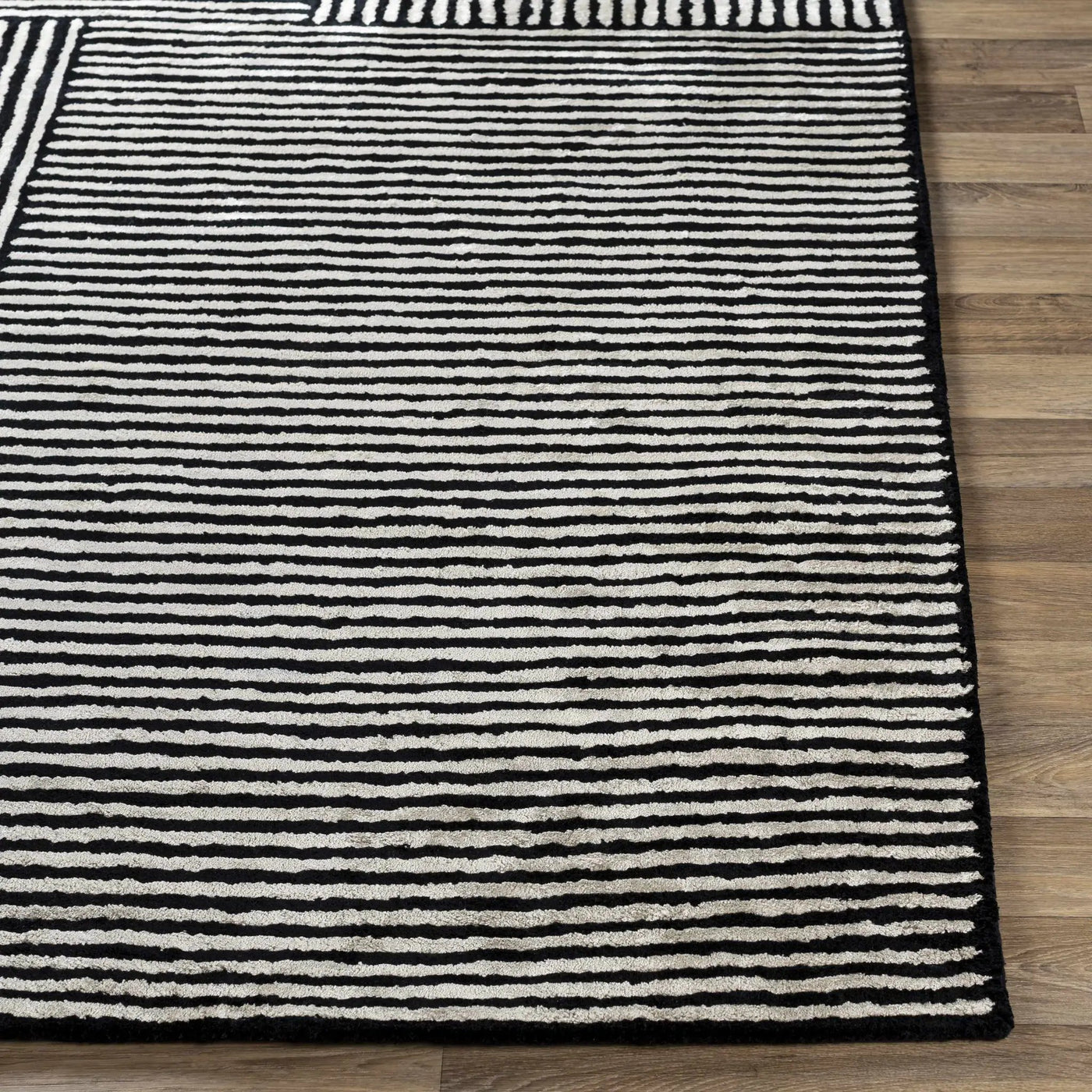 Black&White Striped Sheen Viscose Area Rug by Boutique Rugs