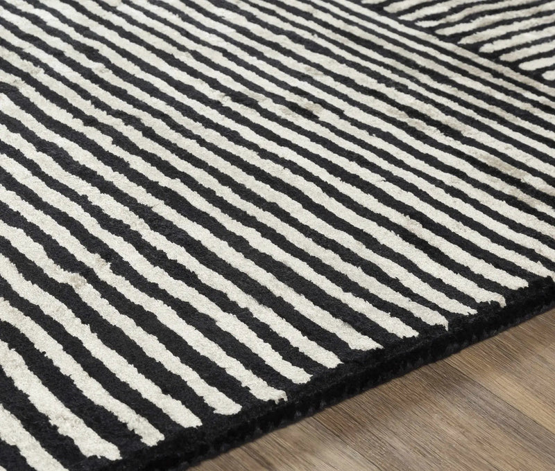 Black&White Striped Sheen Viscose Area Rug by Boutique Rugs