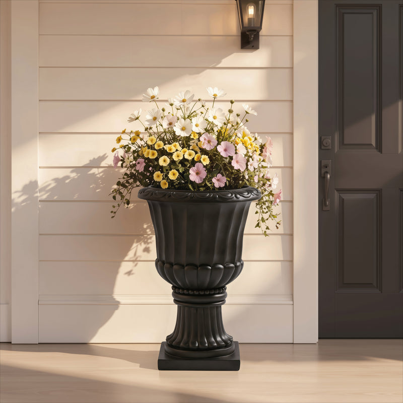 Large-Capacity European Pedestal Urn Outdoor Garden Planter - Black