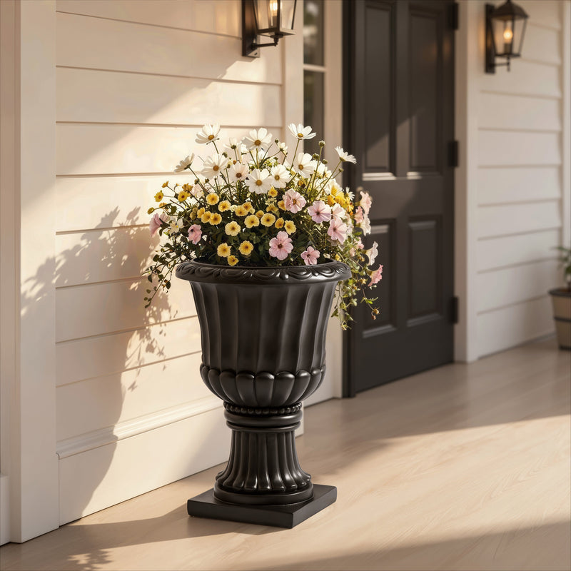 Large-Capacity European Pedestal Urn Outdoor Garden Planter - Black, photo 2 of 8
