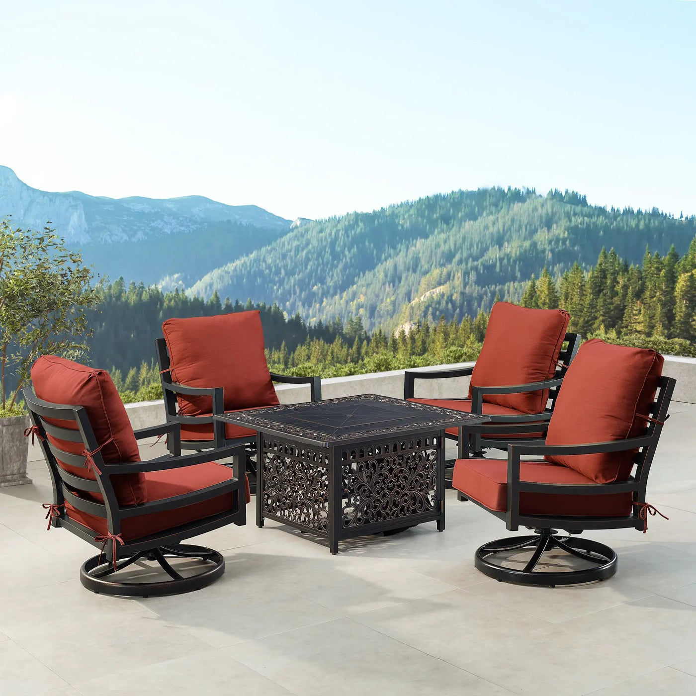 Black Aluminum Fire Table Set with Four Club Chairs by Sharicks