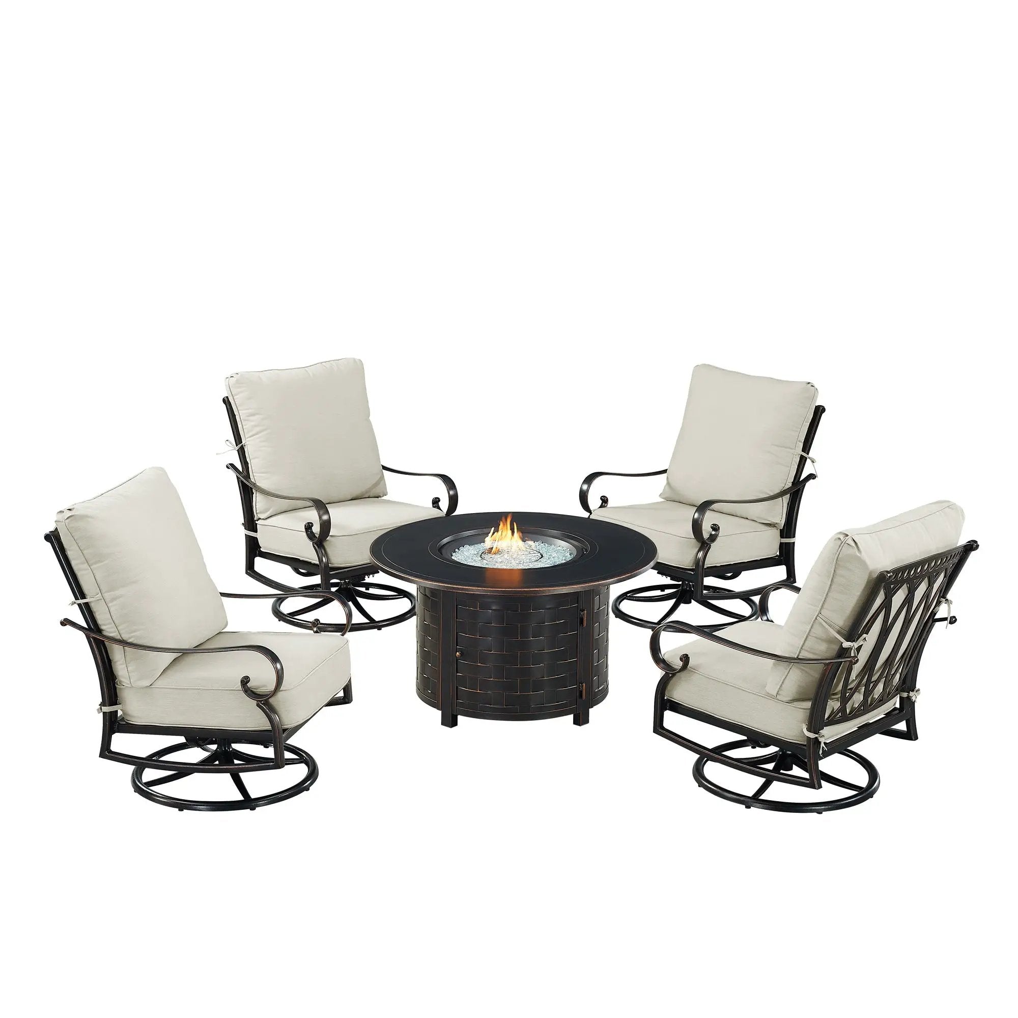 Black Aluminum Fire Table Set with Four Club Chairs by Sharicks