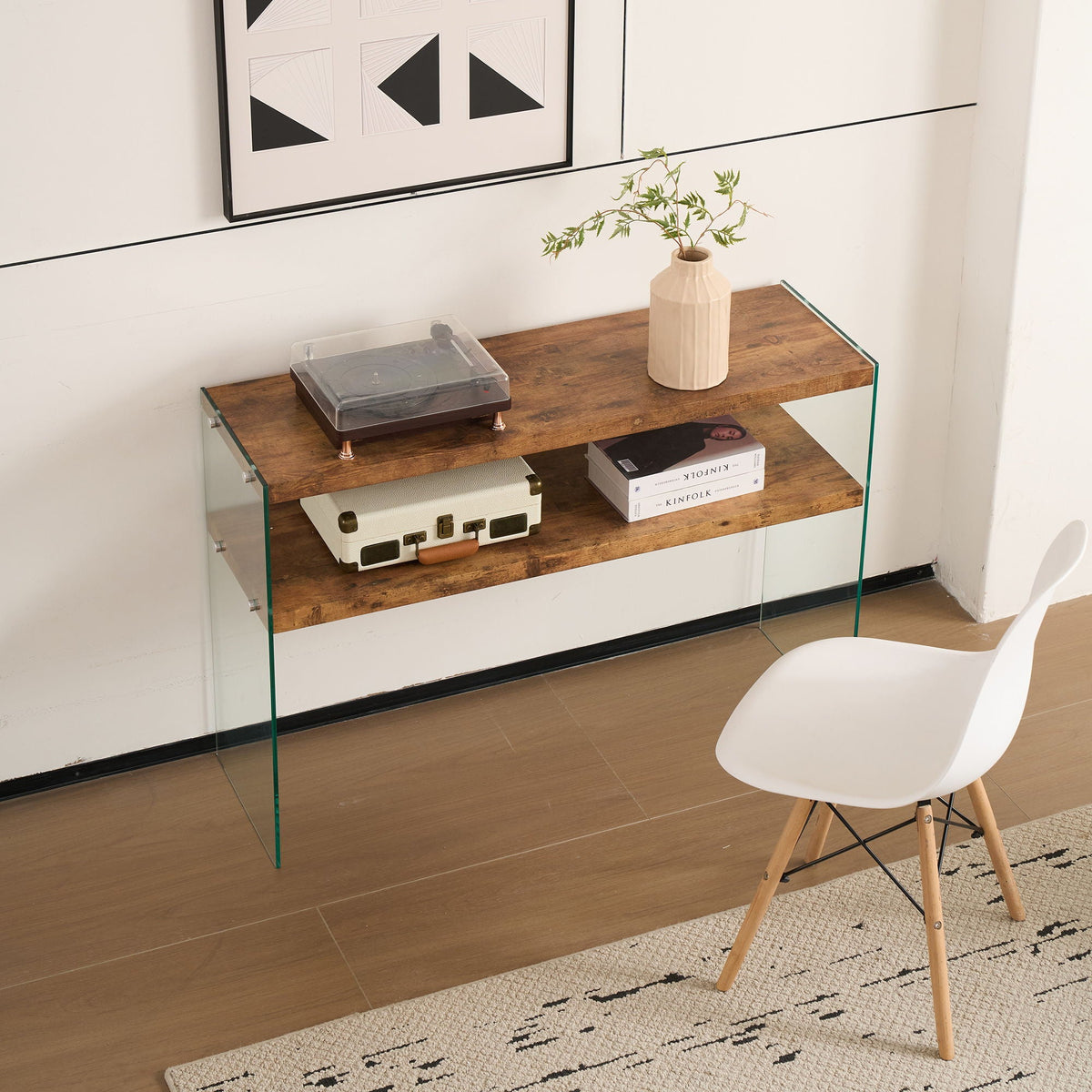 Light Brown Side Table with Tempered Glass Top - Fully Assembled, photo 10 of 12