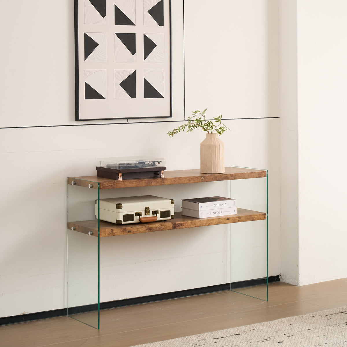 Light Brown Side Table with Tempered Glass Top - Fully Assembled, photo 11 of 12