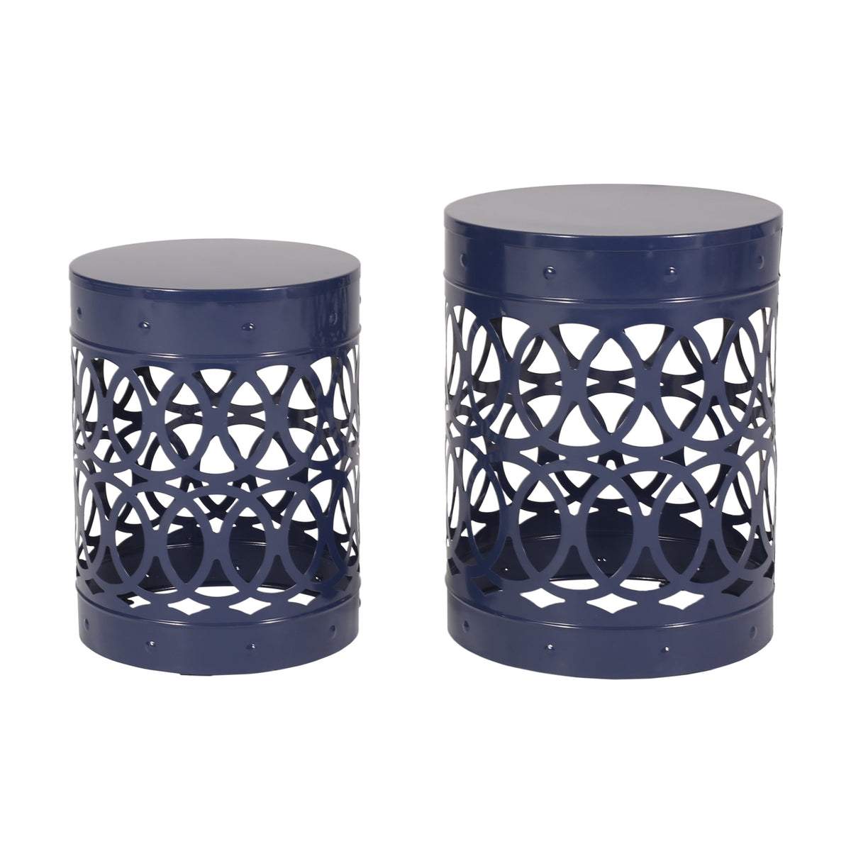 Navy Blue Outdoor Metal Set of 2 End Tables, photo 2 of 10