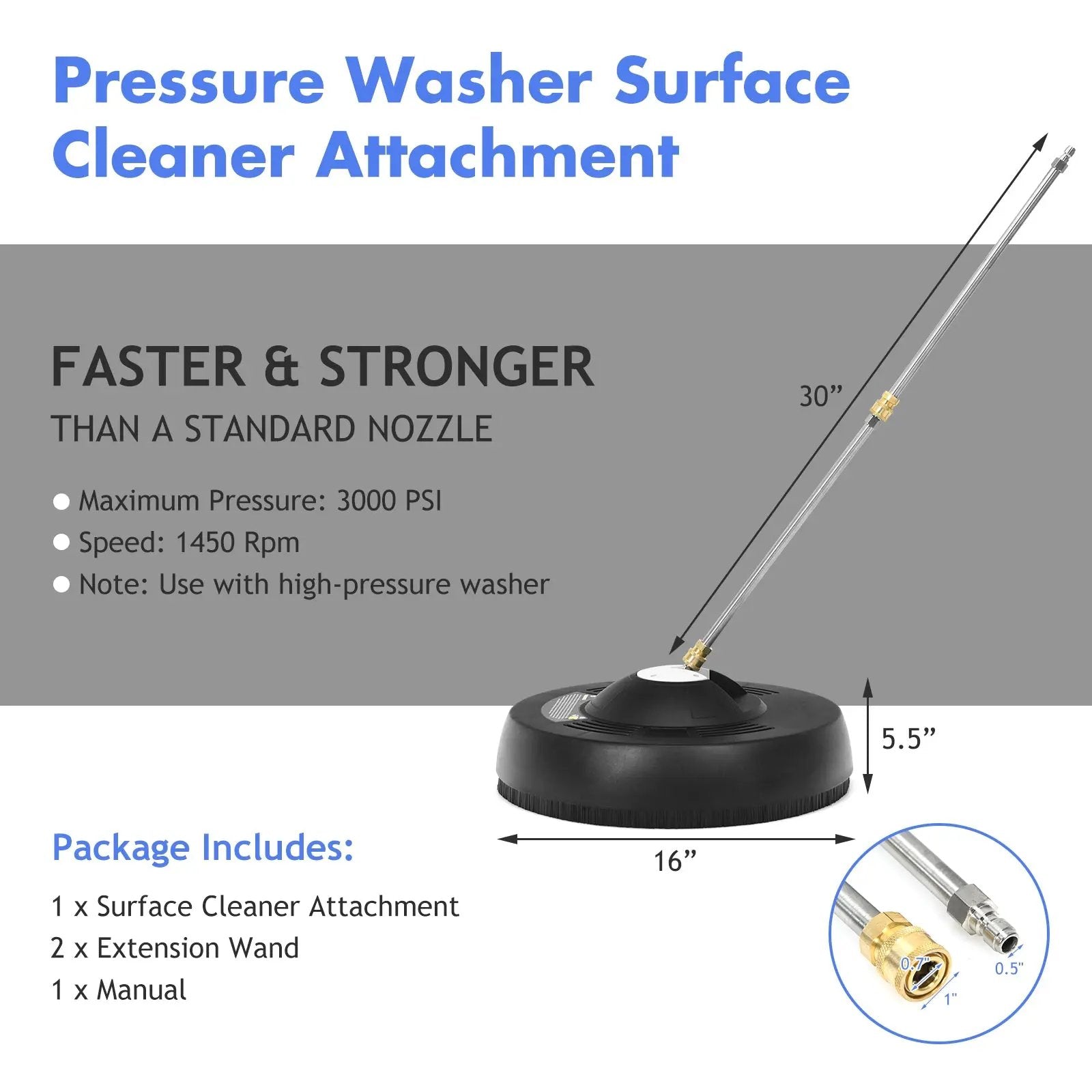 16 Inch Pressure Washer with 2 Spray Nozzles and 1/4-inch Quick-connect Extension Wands by DirectDeals