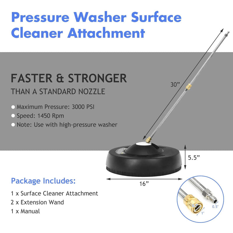 16 Inch Pressure Washer with 2 Spray Nozzles and 1/4-inch Quick-connect Extension Wands by DirectDeals