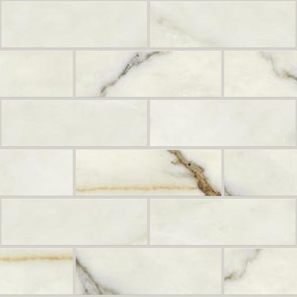Classic 2.0 Calacatta Oro Honed 2x6 Marble Look Porcelain Mosaics 12x12