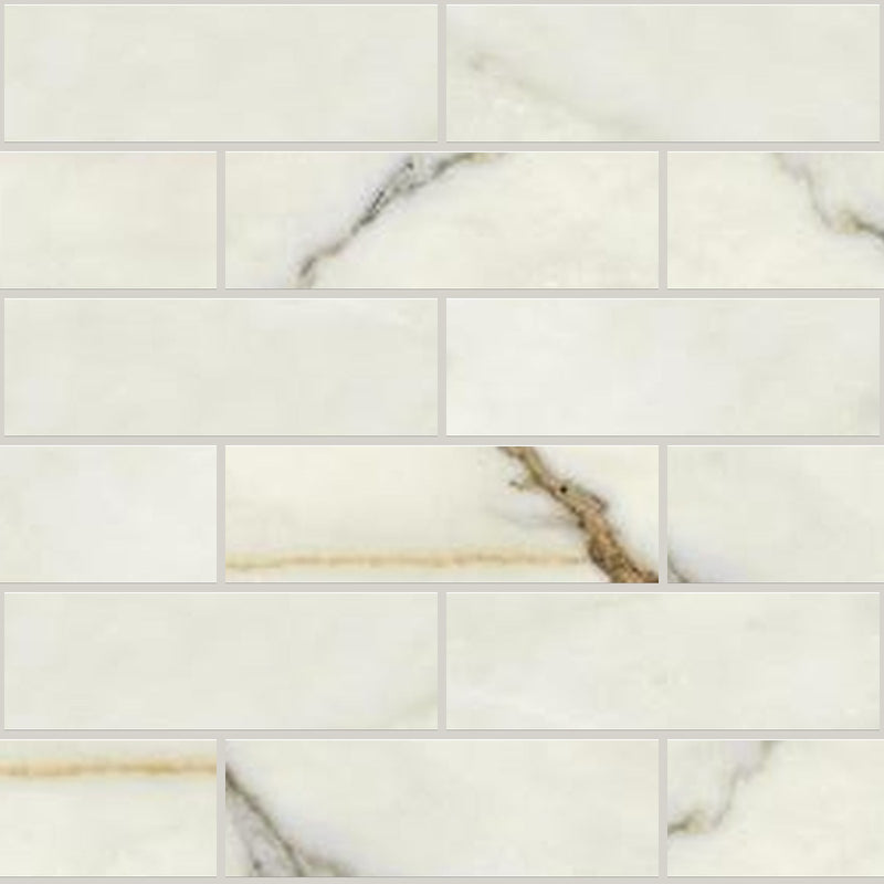 Classic 2.0 Calacatta Oro Honed 2x6 Marble Look Porcelain Mosaics 12x12 mosaic sheet