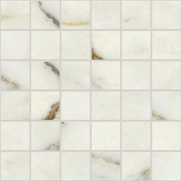 Classic 2.0 Calacatta Oro Polished 2x2 Marble Look Porcelain Mosaics 12x12