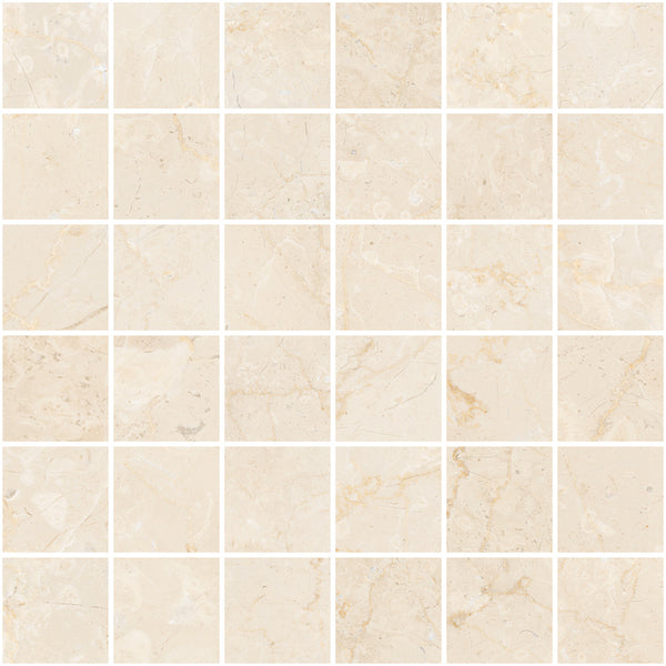 Classic Boutique Botticino Beige Natural 2x2 Marble Look Porcelain Mosaics 12x12