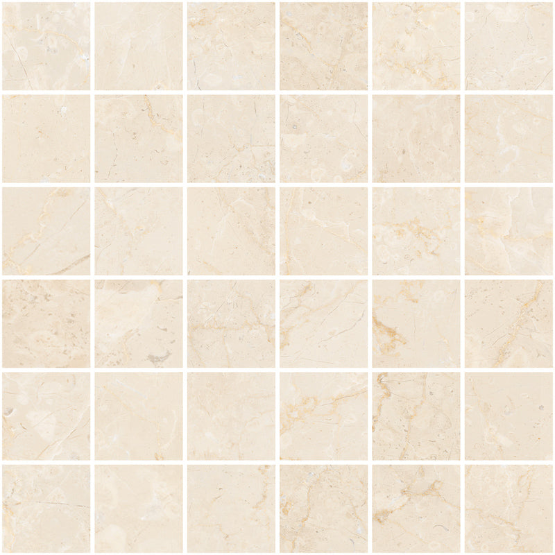 Classic Boutique Botticino Beige Natural 2x2 Marble Look Porcelain Mosaics 12x12 mosaic sheet