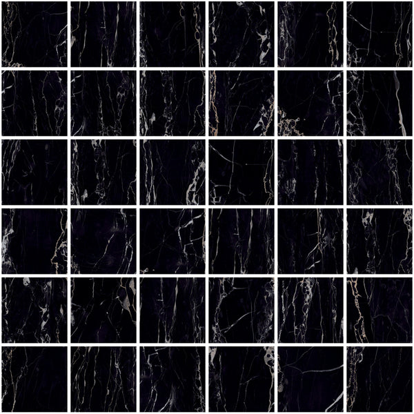 Classic Boutique Regalia Nero Natural 2x2 Marble Look Porcelain Mosaics 12x12